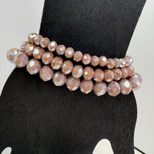 Gorjana Purple Faceted Glass Beaded Stretch Bracelet Set New with Bag 6.75"